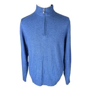 ENZO MANTOVANI WOOL Mens Blue‎ 1/4 High Neck Zip Sweater Size Large